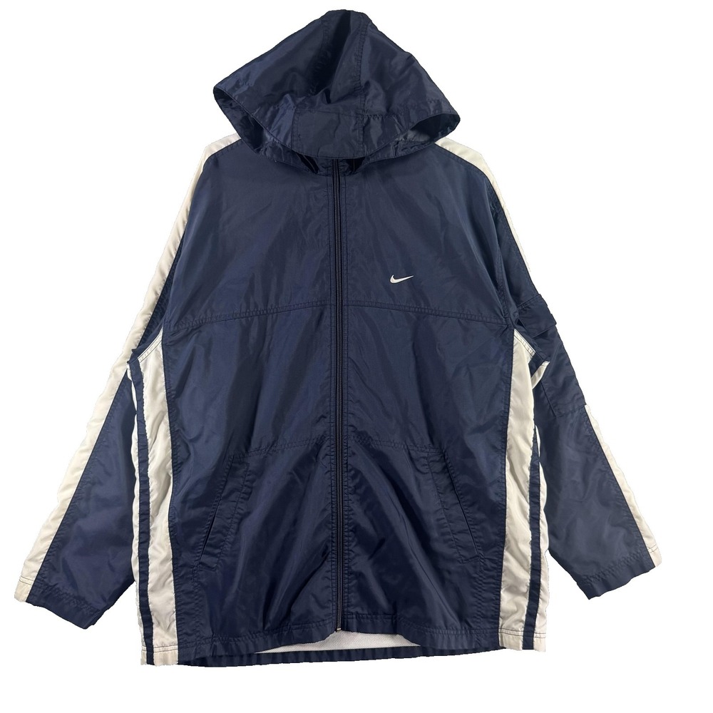 Nike Jacket Mens Large Blue Hooded Full Zip Windbreaker Colorblock Athletic